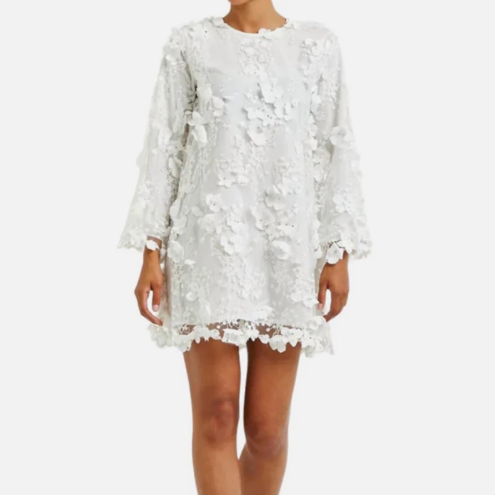 White 3D Floral Lace Mini Dress - Women's Mini Dress